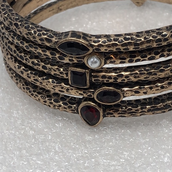 Vintage Bracelet Brass Tone Gemstone Bangle Set - Picture 2 of 9